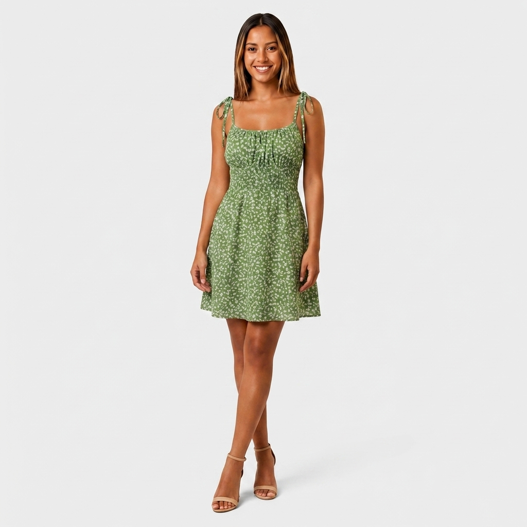 Robe Mini Fleurie Bretelles Nouées Bustier Évasée Pour Femme