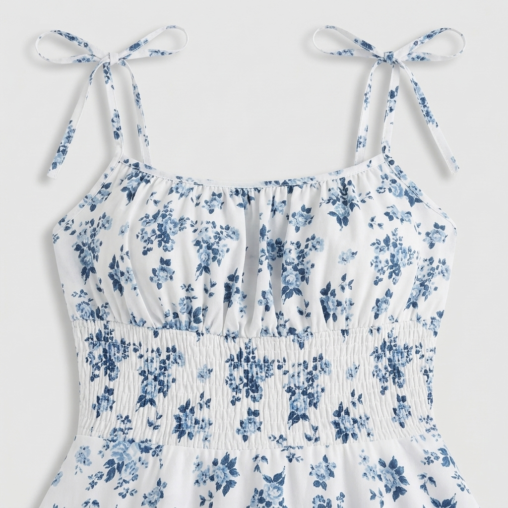 Robe Mini Fleurie Bretelles Nouées Bustier Évasée Pour Femme