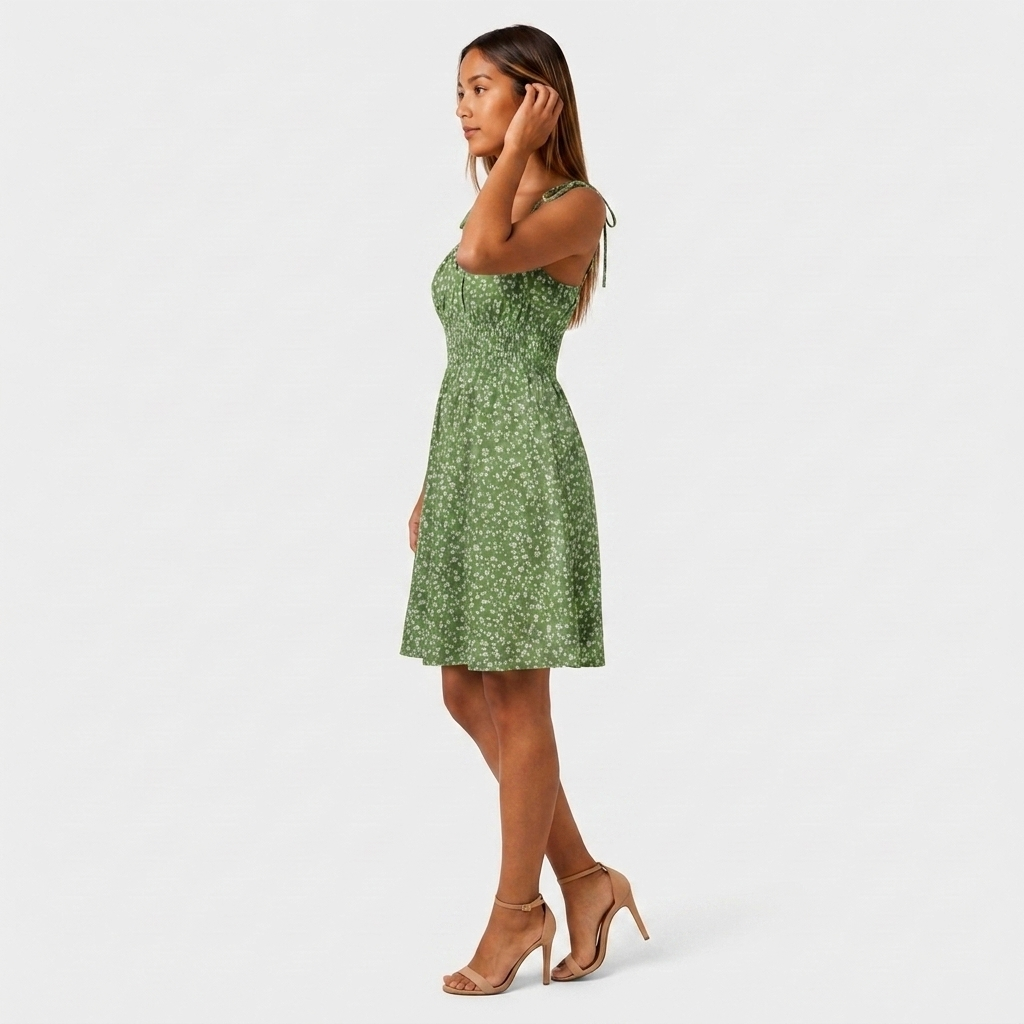 Robe Mini Fleurie Bretelles Nouées Bustier Évasée Pour Femme