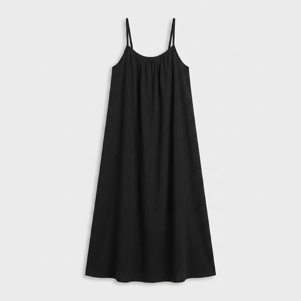 Robe Maxi Lin Bretelles Fines Encolure Froncée Coupe Ample Pour Femme
