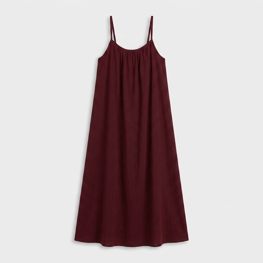 Robe Maxi Lin Bretelles Fines Encolure Froncée Coupe Ample Pour Femme