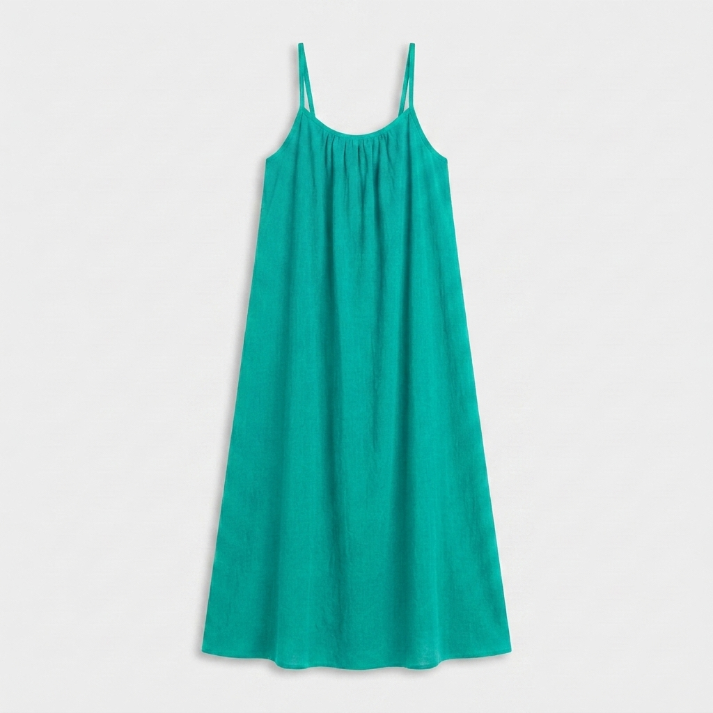 Robe Maxi Lin Bretelles Fines Encolure Froncée Coupe Ample Pour Femme