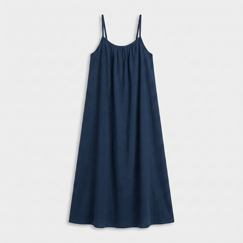 Robe Maxi Lin Bretelles Fines Encolure Froncée Coupe Ample Pour Femme
