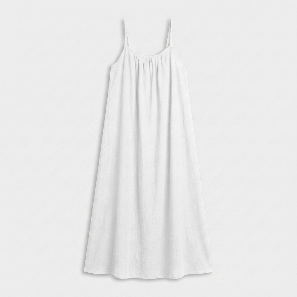 Robe Maxi Lin Bretelles Fines Encolure Froncée Coupe Ample Pour Femme