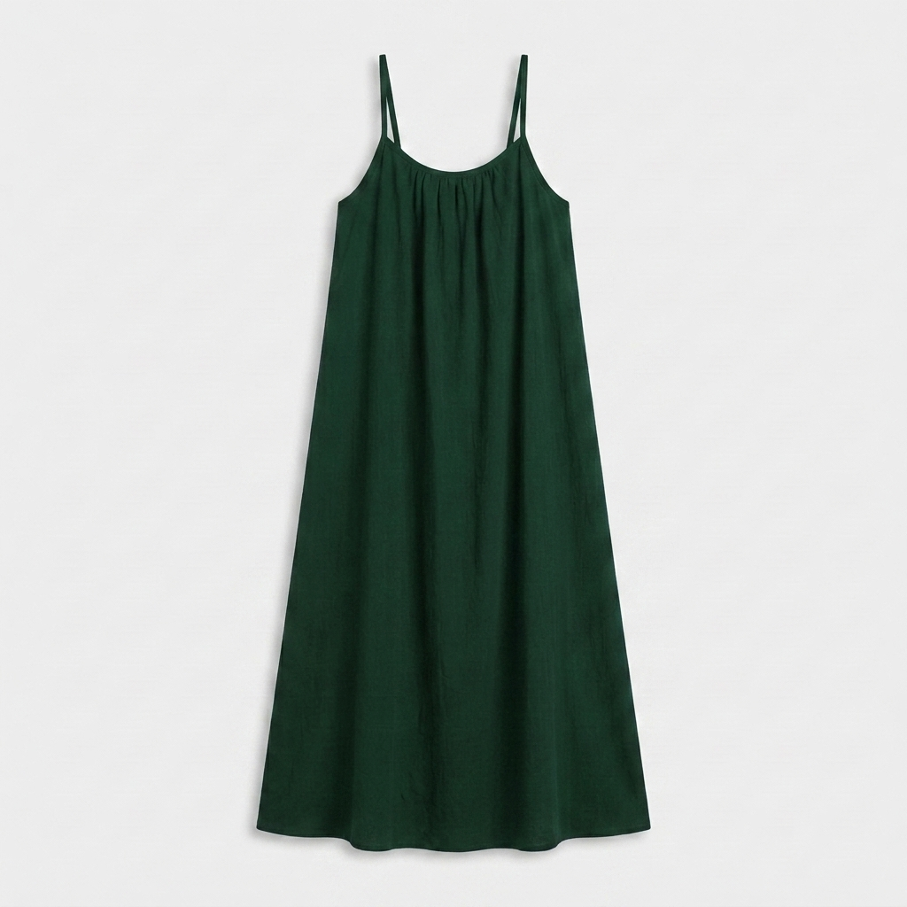 Robe Maxi Lin Bretelles Fines Encolure Froncée Coupe Ample Pour Femme