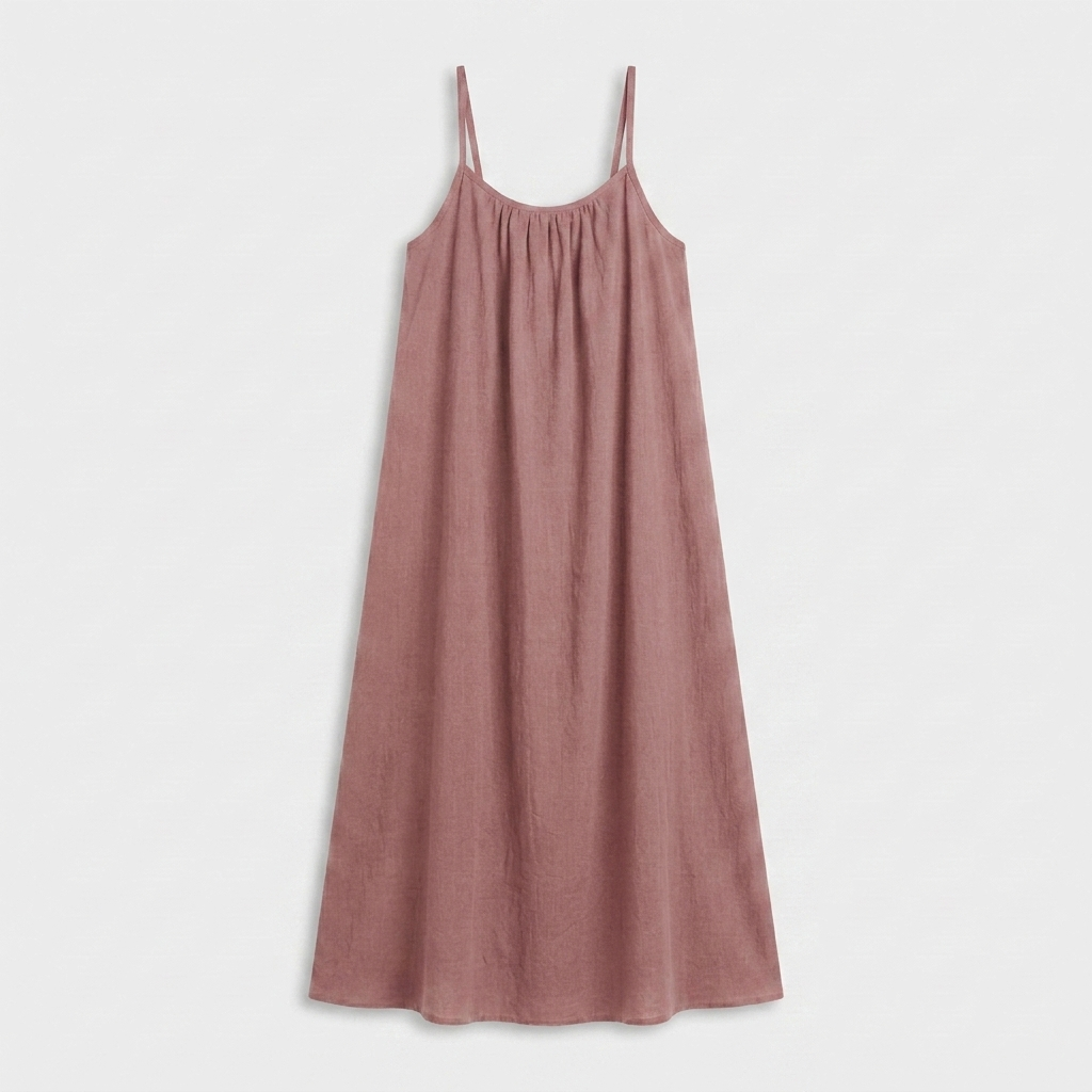 Robe Maxi Lin Bretelles Fines Encolure Froncée Coupe Ample Pour Femme