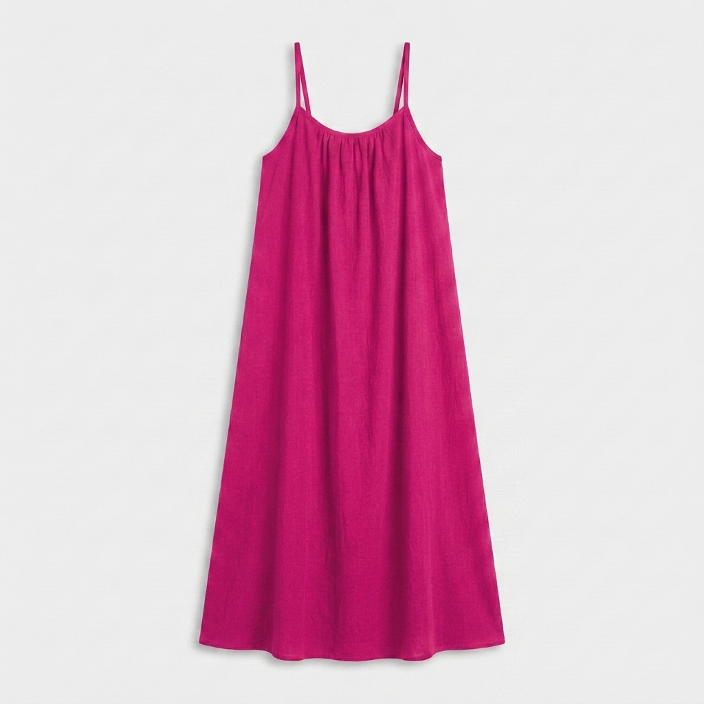 Robe Maxi Lin Bretelles Fines Encolure Froncée Coupe Ample Pour Femme
