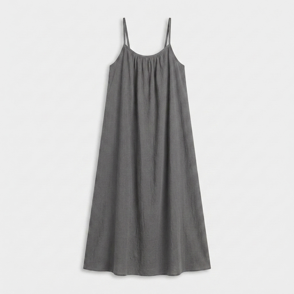 Robe Maxi Lin Bretelles Fines Encolure Froncée Coupe Ample Pour Femme