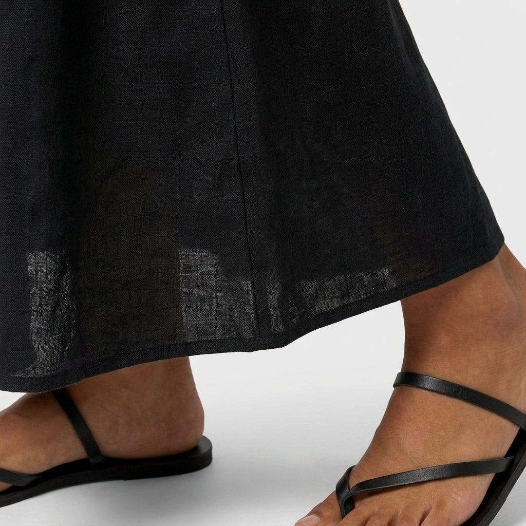 Robe Maxi Lin Bretelles Fines Encolure Froncée Coupe Ample Pour Femme