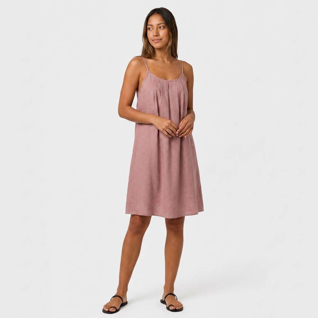 Robe Courte Lin Bretelles Fines Dos Nu Lacet Pour Femme