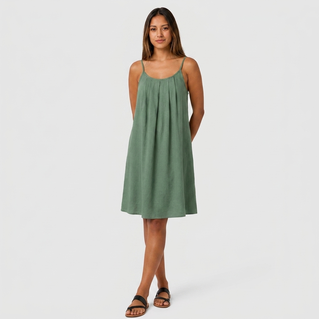 Robe Courte Lin Bretelles Fines Dos Nu Lacet Pour Femme