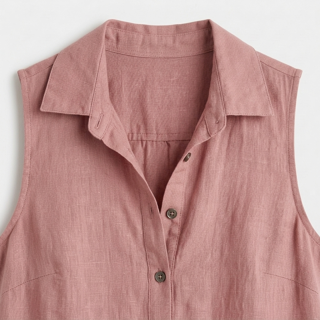 Robe Chemise Maxi Lin Sans Manches Boutonnée Col Chemise Pour Femme