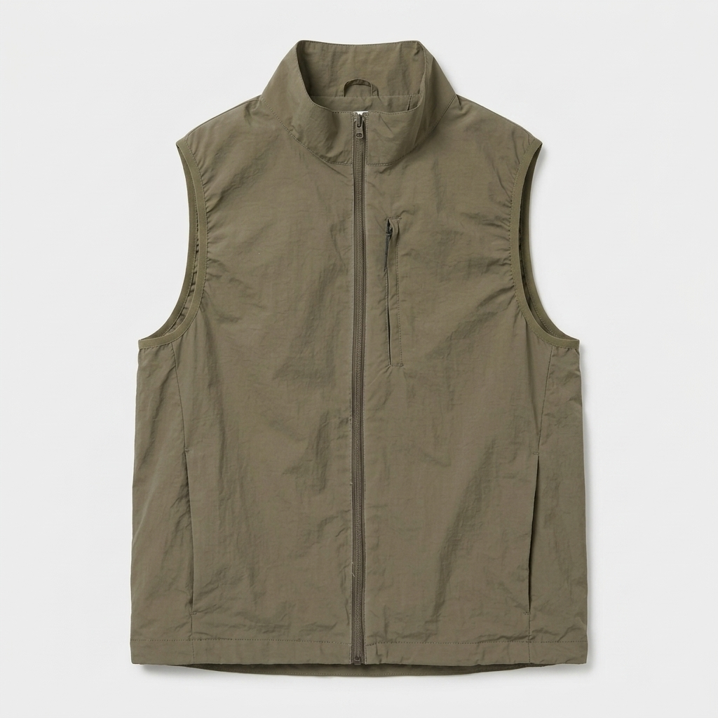 Gilet Sans Manches Zippé Col Montant Poche Zippée Pour Homme