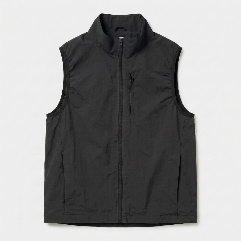 Gilet Sans Manches Zippé Col Montant Poche Zippée Pour Homme