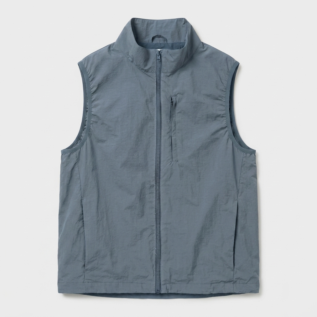 Gilet Sans Manches Zippé Col Montant Poche Zippée Pour Homme