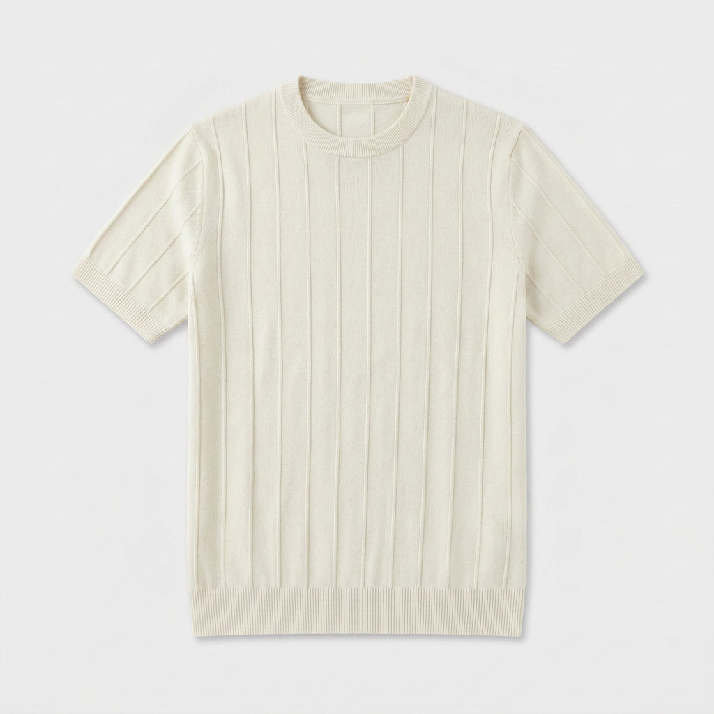 Tee-Shirt en Maille Côtelée à Manches Courtes pour Homme