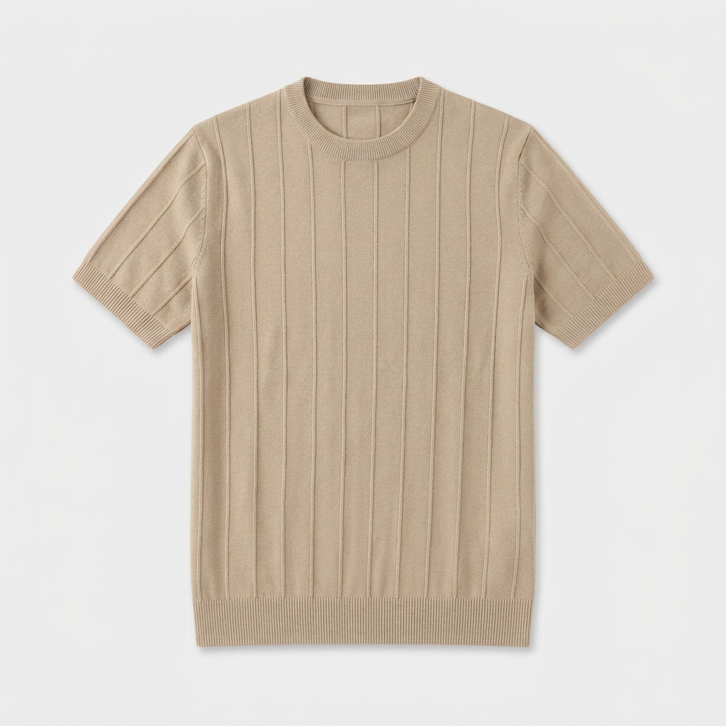 Tee-Shirt en Maille Côtelée à Manches Courtes pour Homme