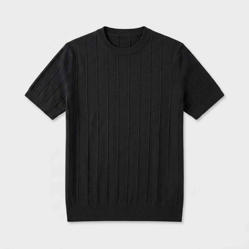Tee-Shirt en Maille Côtelée à Manches Courtes pour Homme