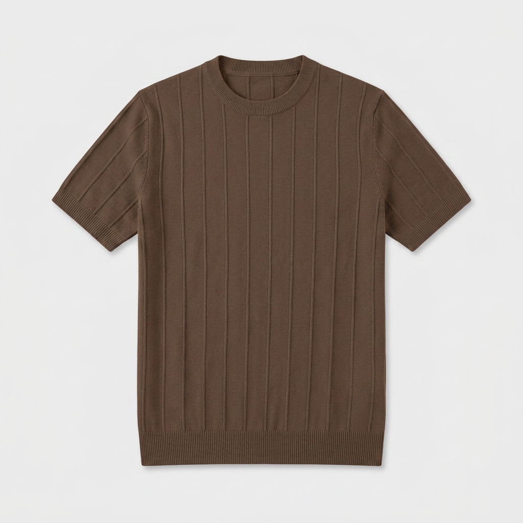 Tee-Shirt en Maille Côtelée à Manches Courtes pour Homme