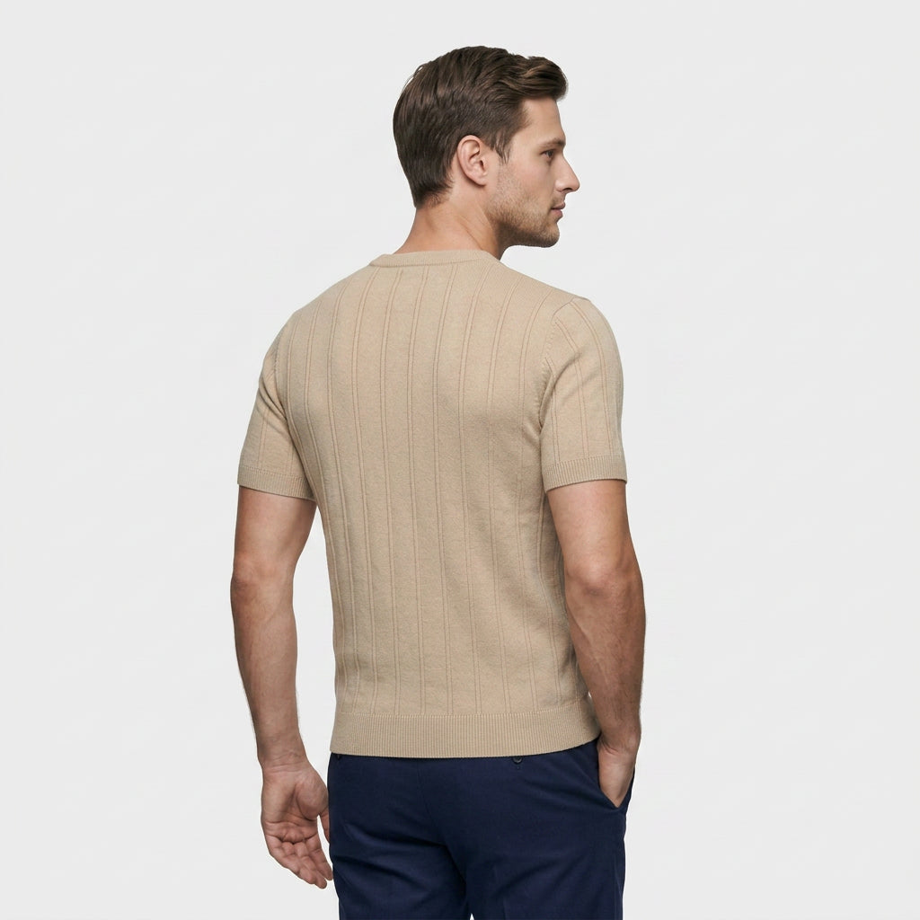Tee-Shirt en Maille Côtelée à Manches Courtes pour Homme