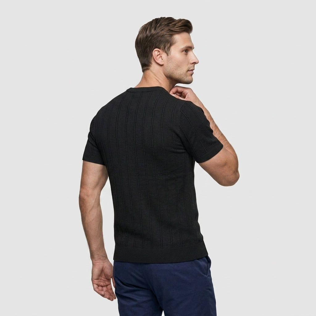 Tee-Shirt en Maille Côtelée à Manches Courtes pour Homme
