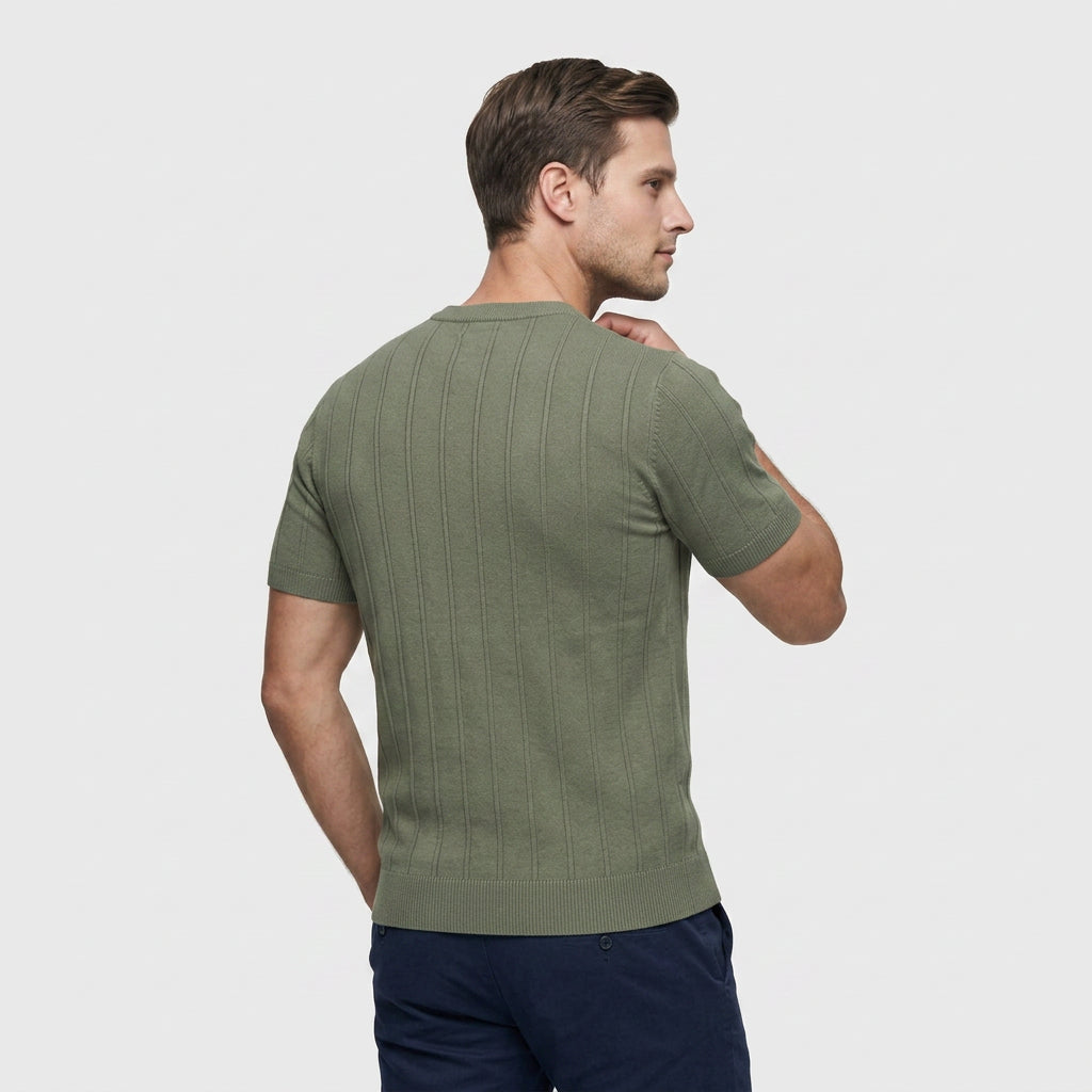Tee-Shirt en Maille Côtelée à Manches Courtes pour Homme