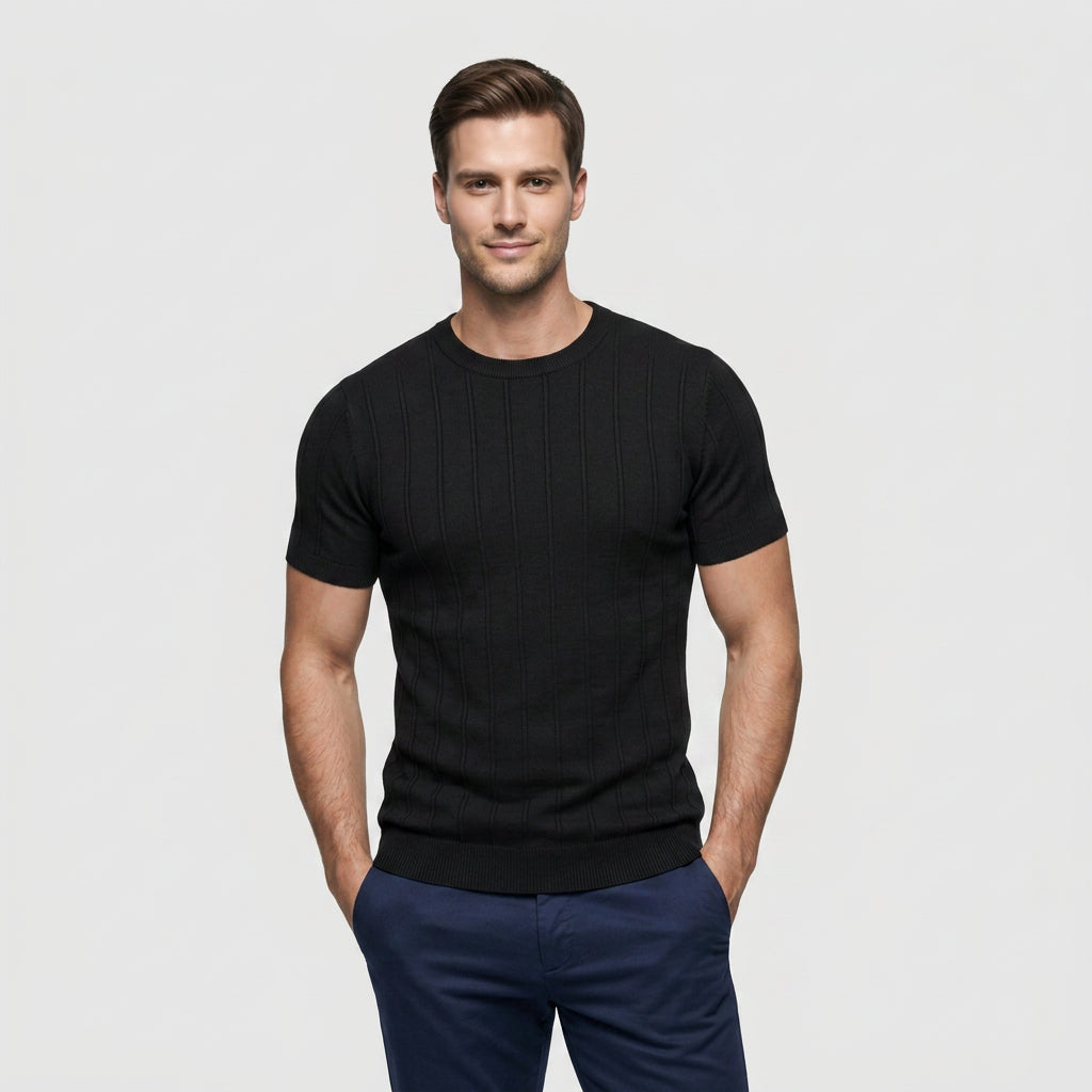 Tee-Shirt en Maille Côtelée à Manches Courtes pour Homme