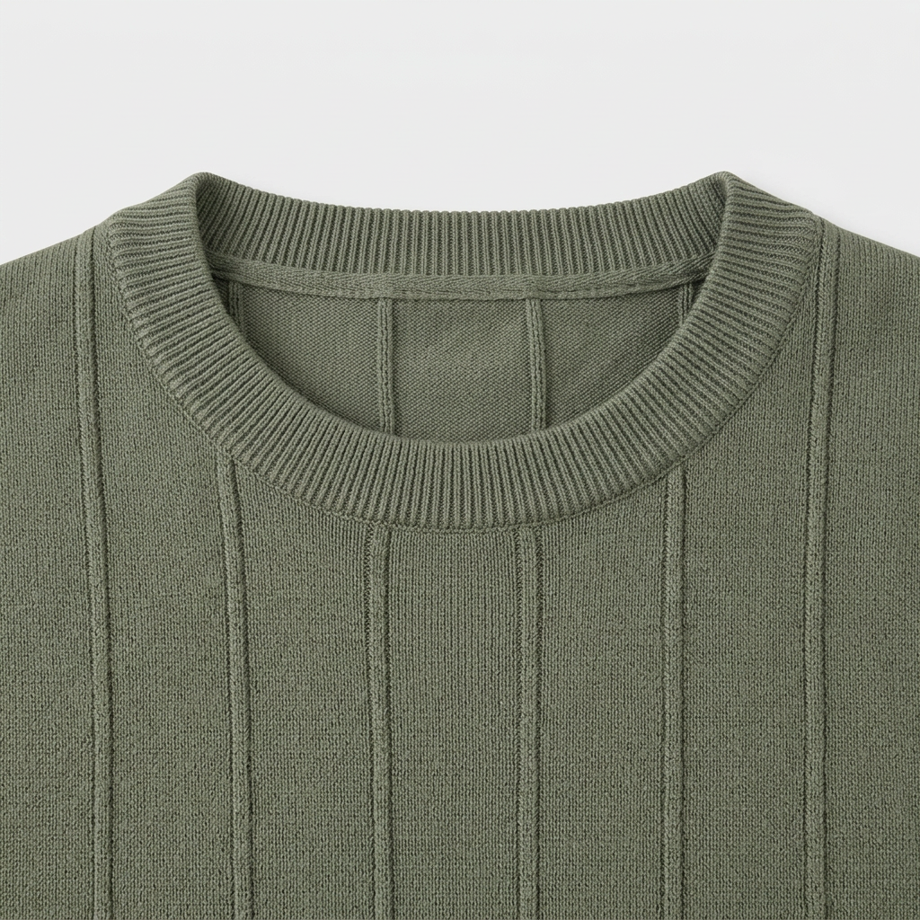Tee-Shirt en Maille Côtelée à Manches Courtes pour Homme