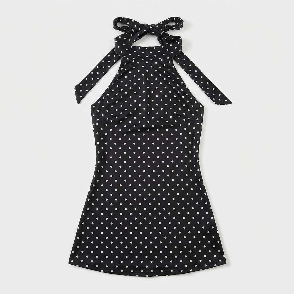 Robe Mini Col Halter Pois Coupe Ajustée Pour Femme