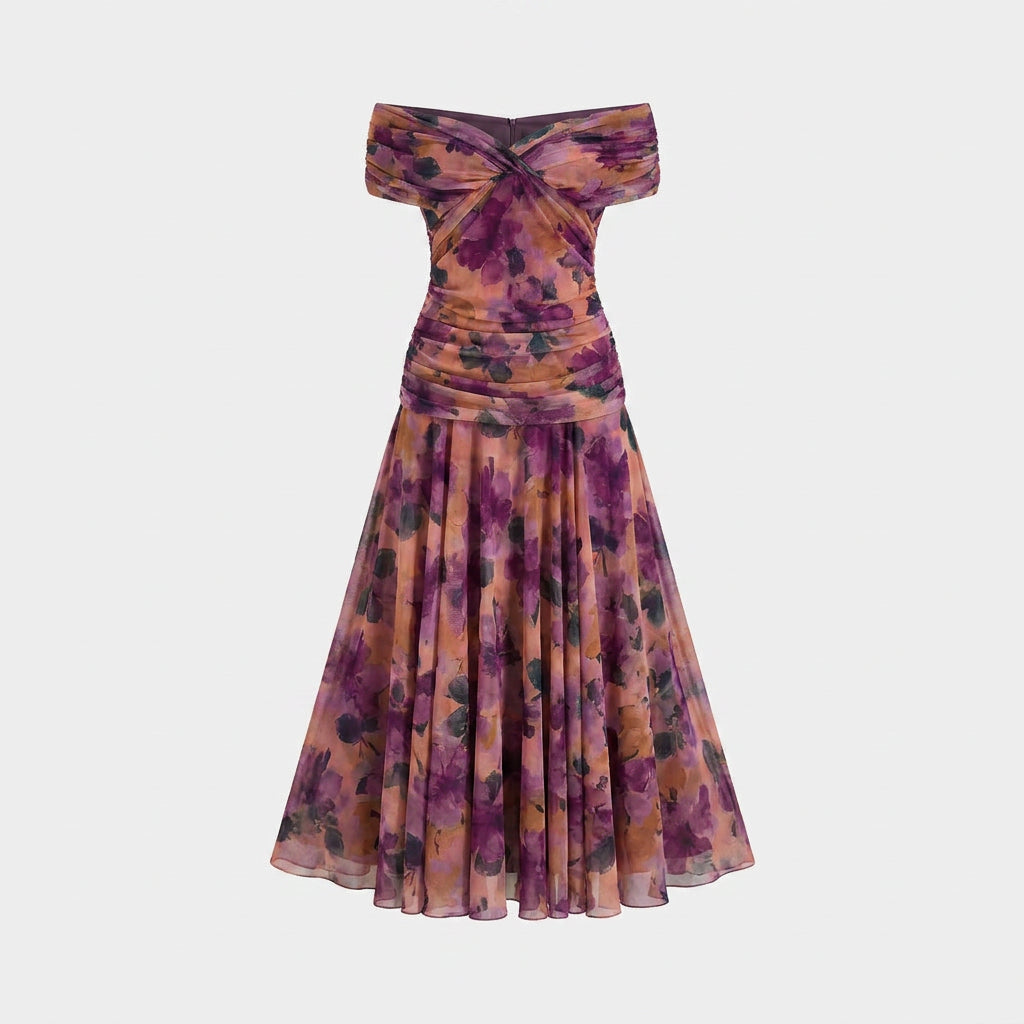 Robe de Cérémonie Fleurie à Épaules Dénudées pour Femme
