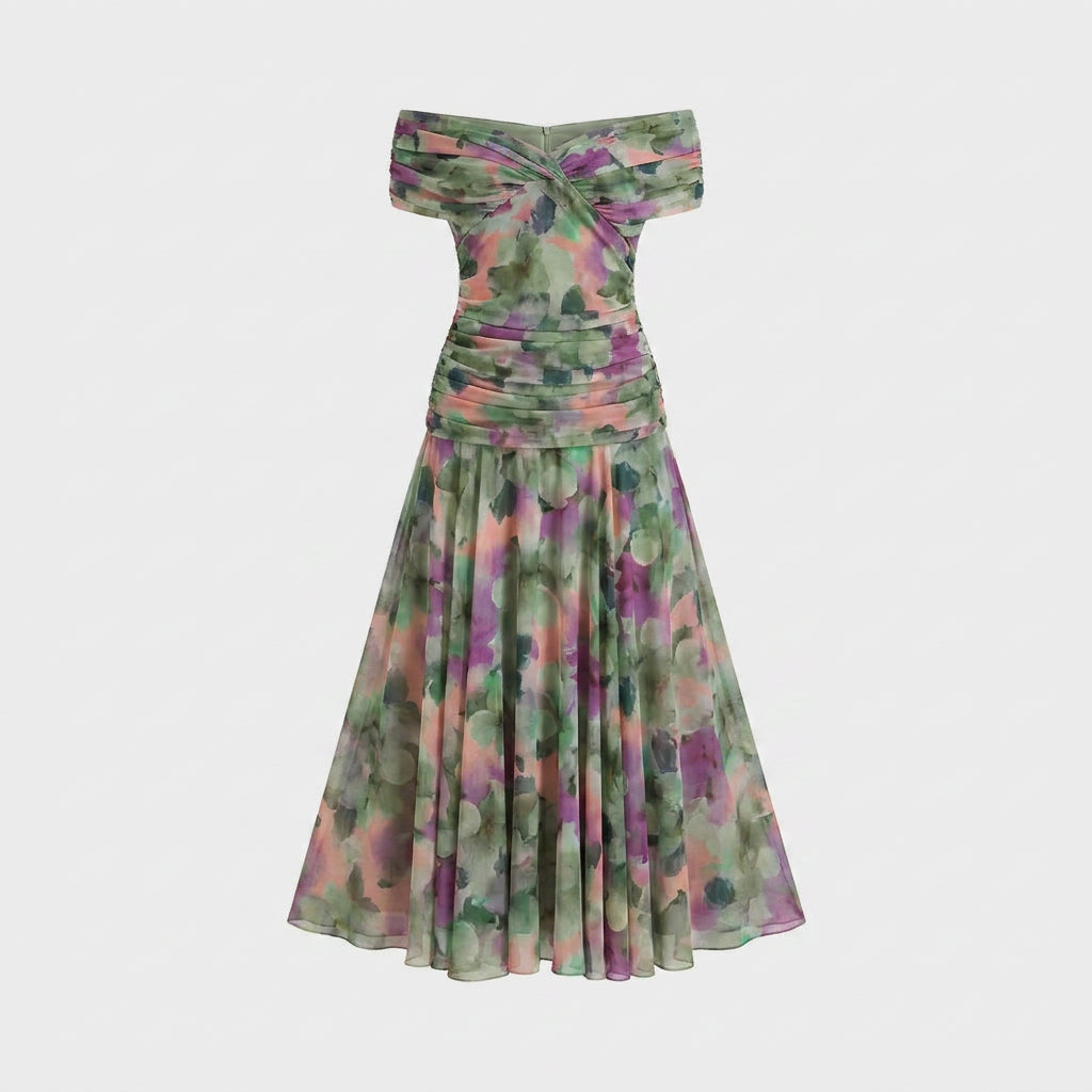 Robe de Cérémonie Fleurie à Épaules Dénudées pour Femme