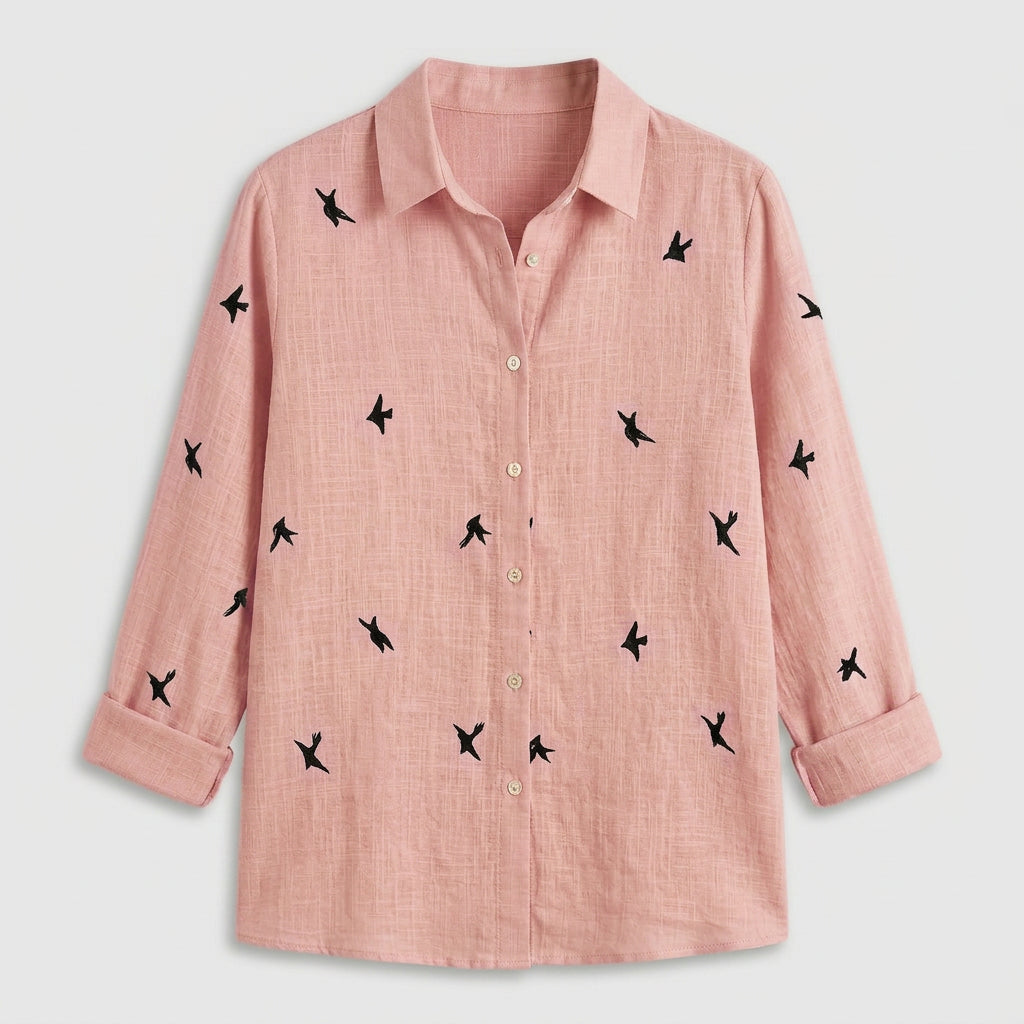Chemise Lin Coupe Ample Manches Retroussables pour Femme