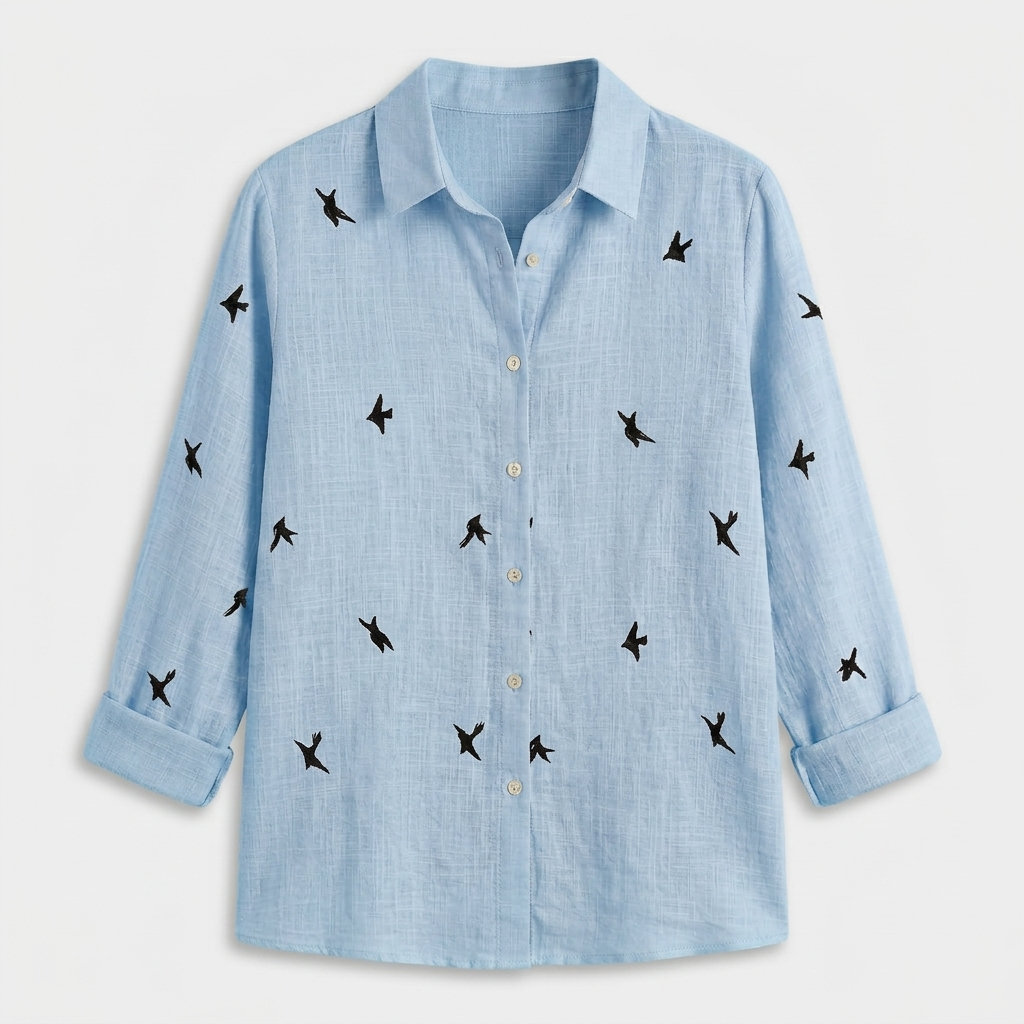 Chemise Lin Coupe Ample Manches Retroussables pour Femme