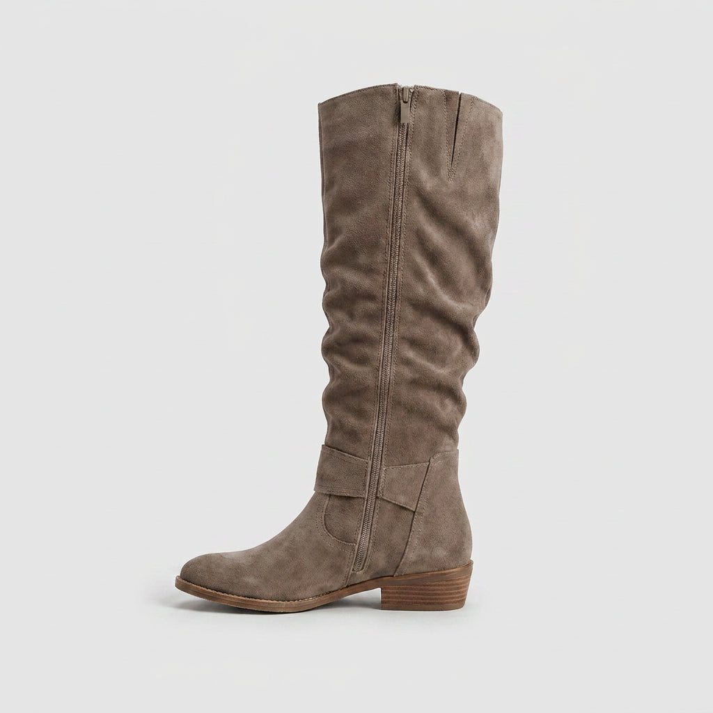 Bottes Hautes en Daim à Tige Froncée pour Femme