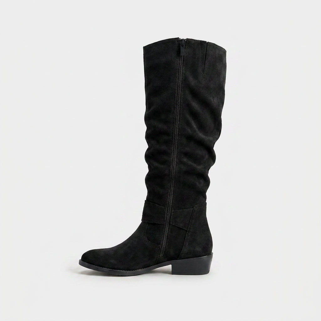 Bottes Hautes en Daim à Tige Froncée pour Femme