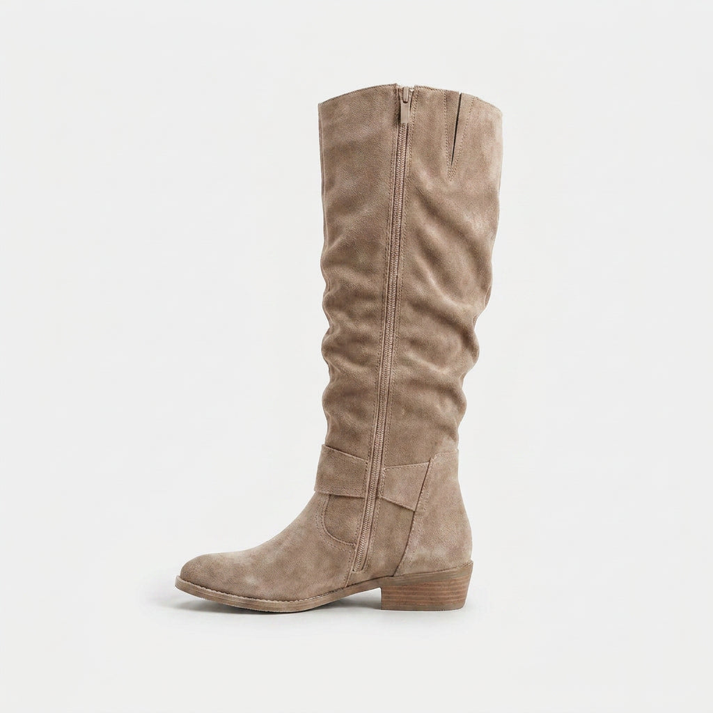 Bottes Hautes en Daim à Tige Froncée pour Femme