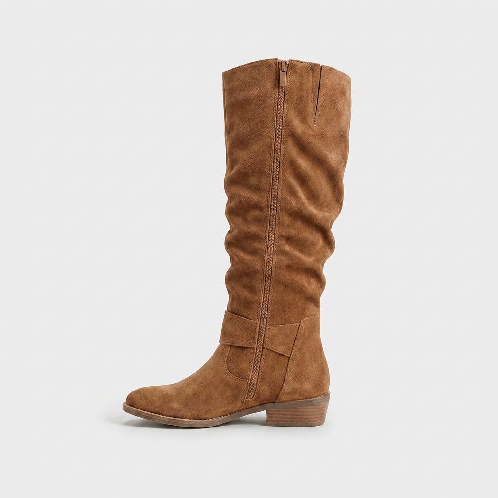 Bottes Hautes en Daim à Tige Froncée pour Femme