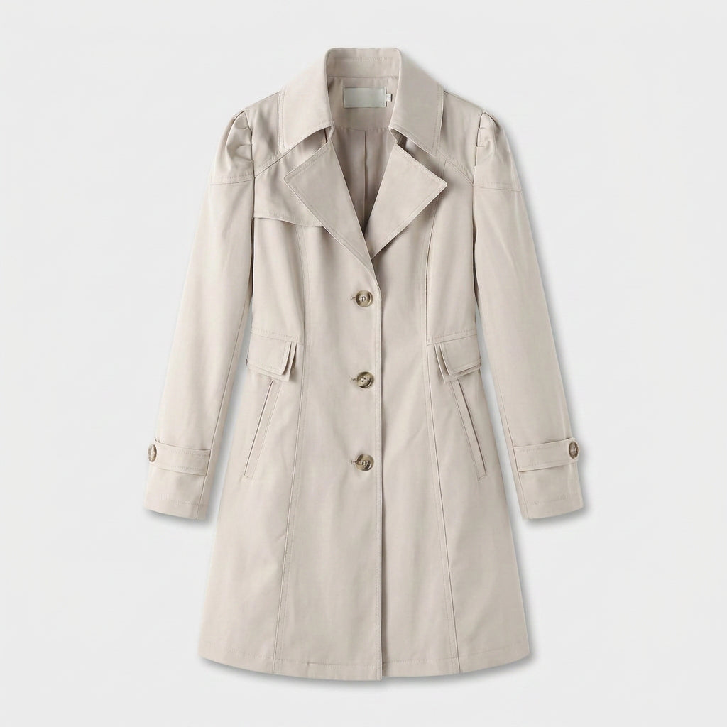 Trench-Coat Mi-Long Cintré à Col Tailleur pour Femme