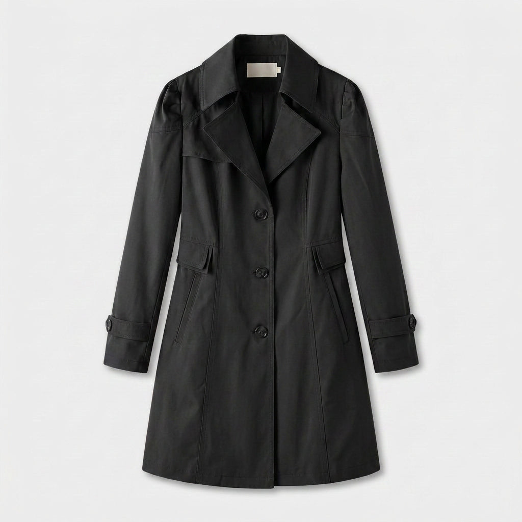 Trench-Coat Mi-Long Cintré à Col Tailleur pour Femme