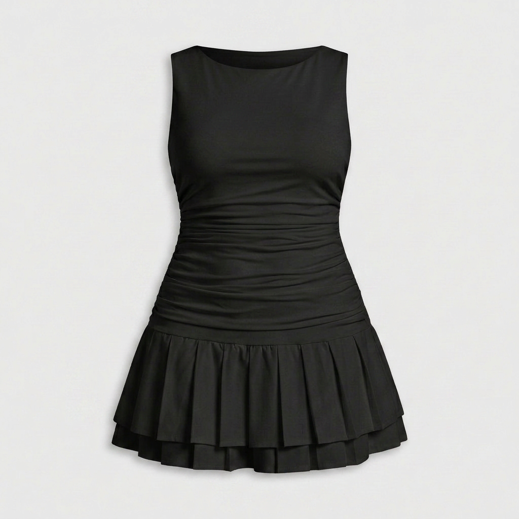 Robe Mini Sans Manches Coupe Structurée pour Femme