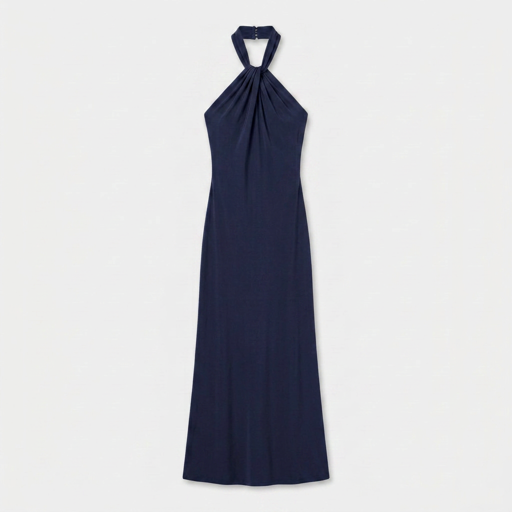 Robe Maxi Col Halter Drapé Élégant Pour Femme
