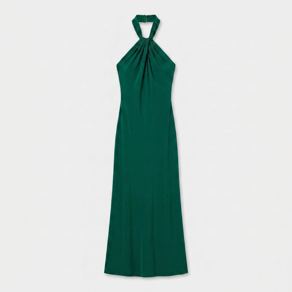 Robe Maxi Col Halter Drapé Élégant Pour Femme
