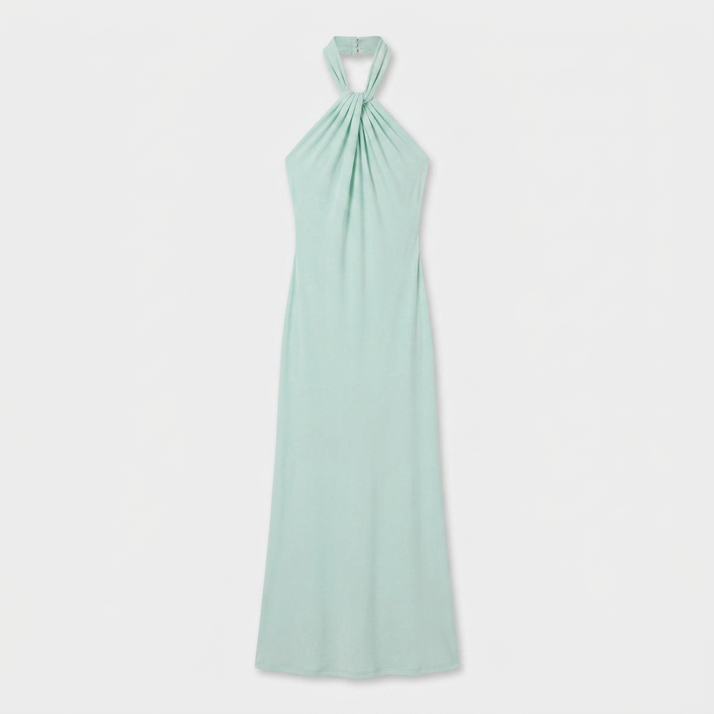 Robe Maxi Col Halter Drapé Élégant Pour Femme
