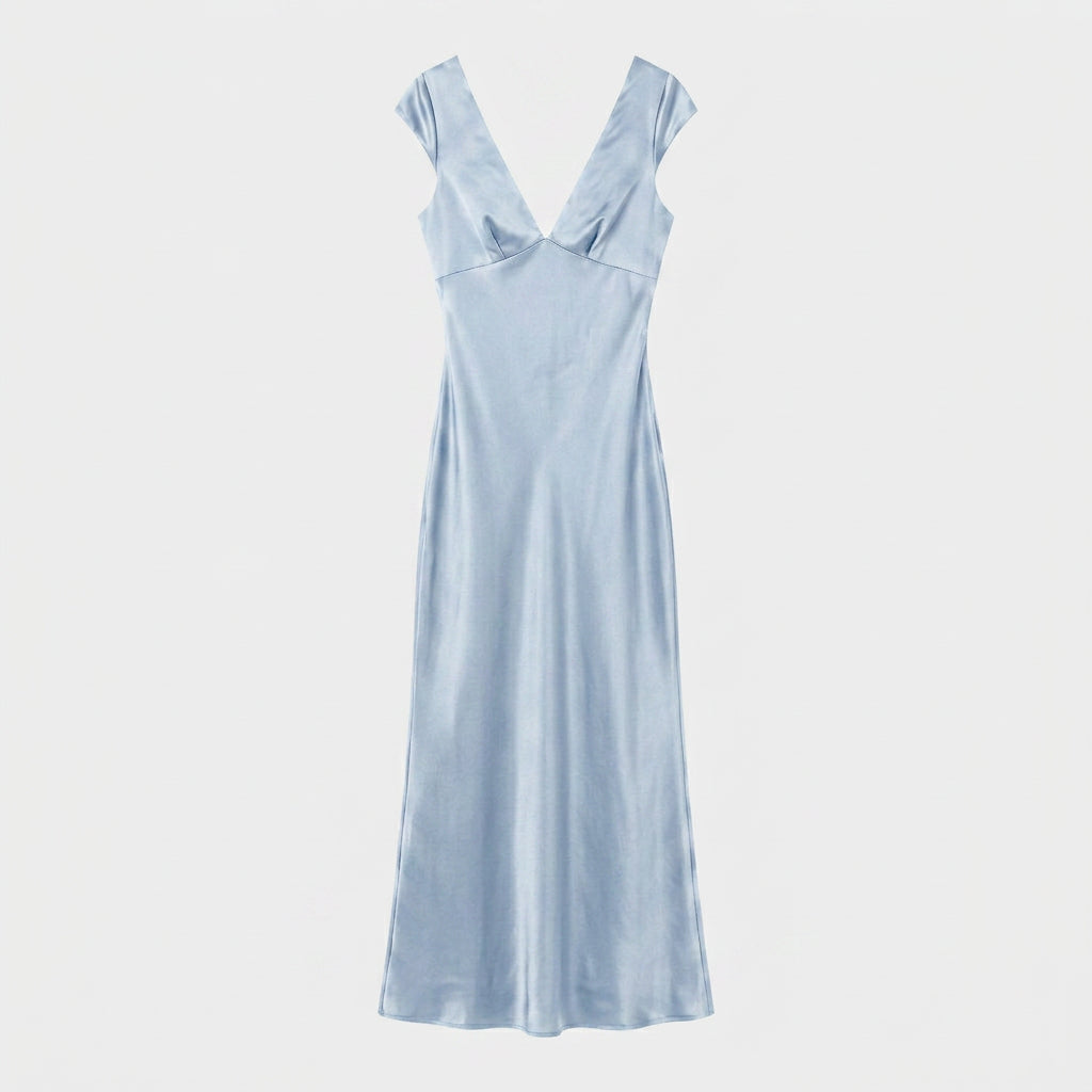 Robe Maxi Décolleté Plongeant Manches Courtes Pour Femme