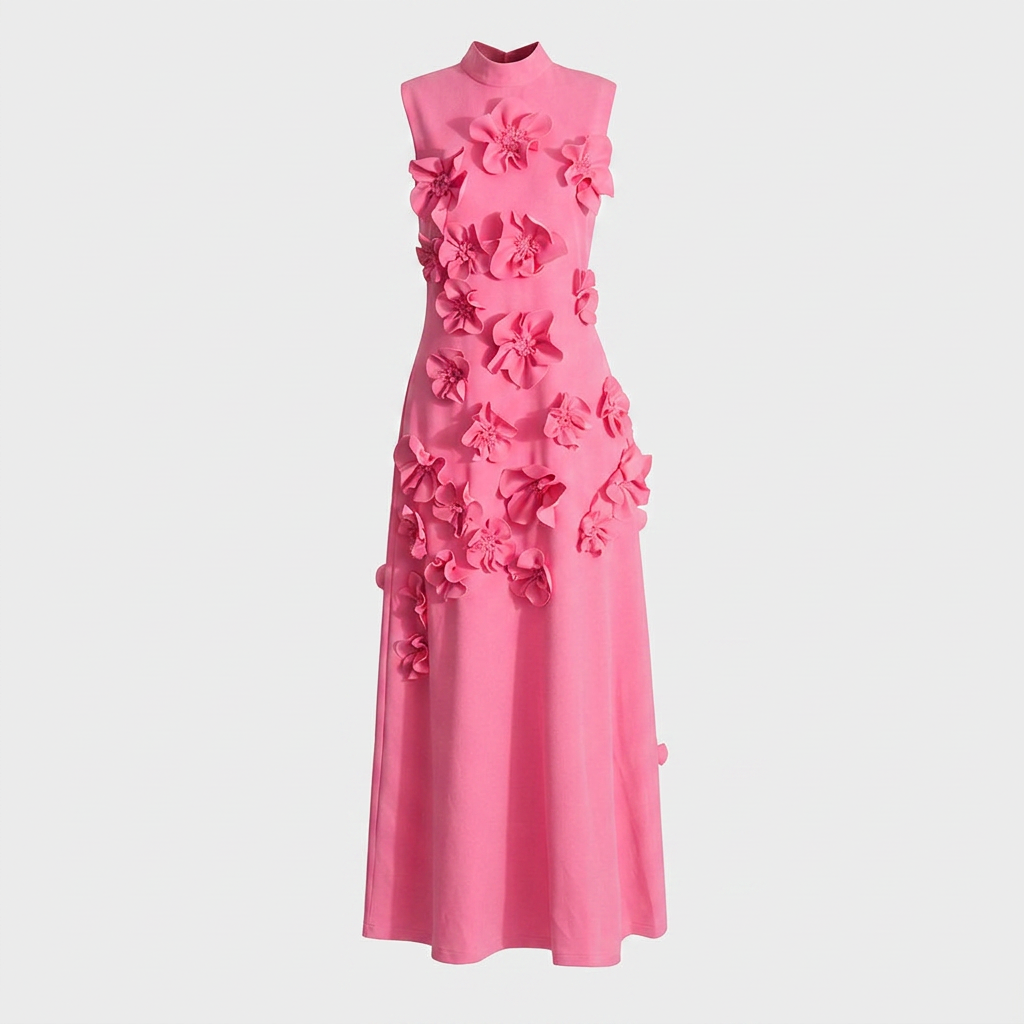 Robe Maxi Col Montant Appliqués Floraux Pour Femme