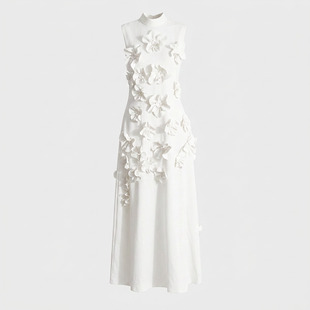 Robe Maxi Col Montant Appliqués Floraux Pour Femme
