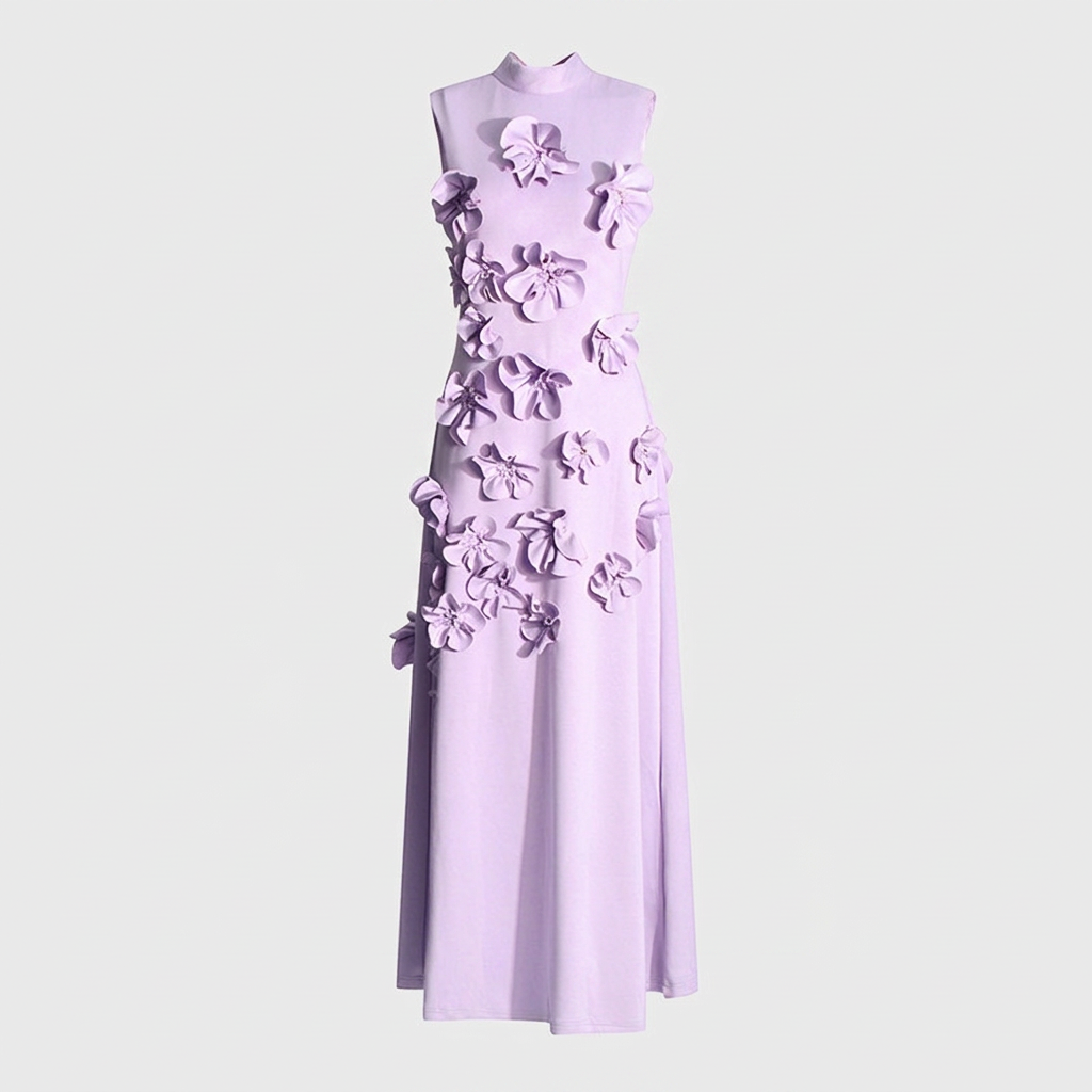 Robe Maxi Col Montant Appliqués Floraux Pour Femme
