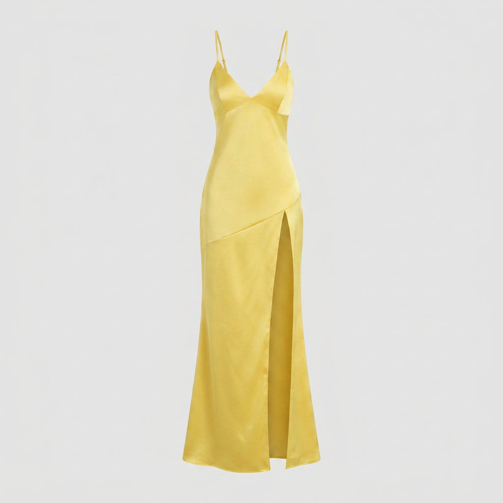 Robe de Soirée Longue en Satin à Fente pour Femme