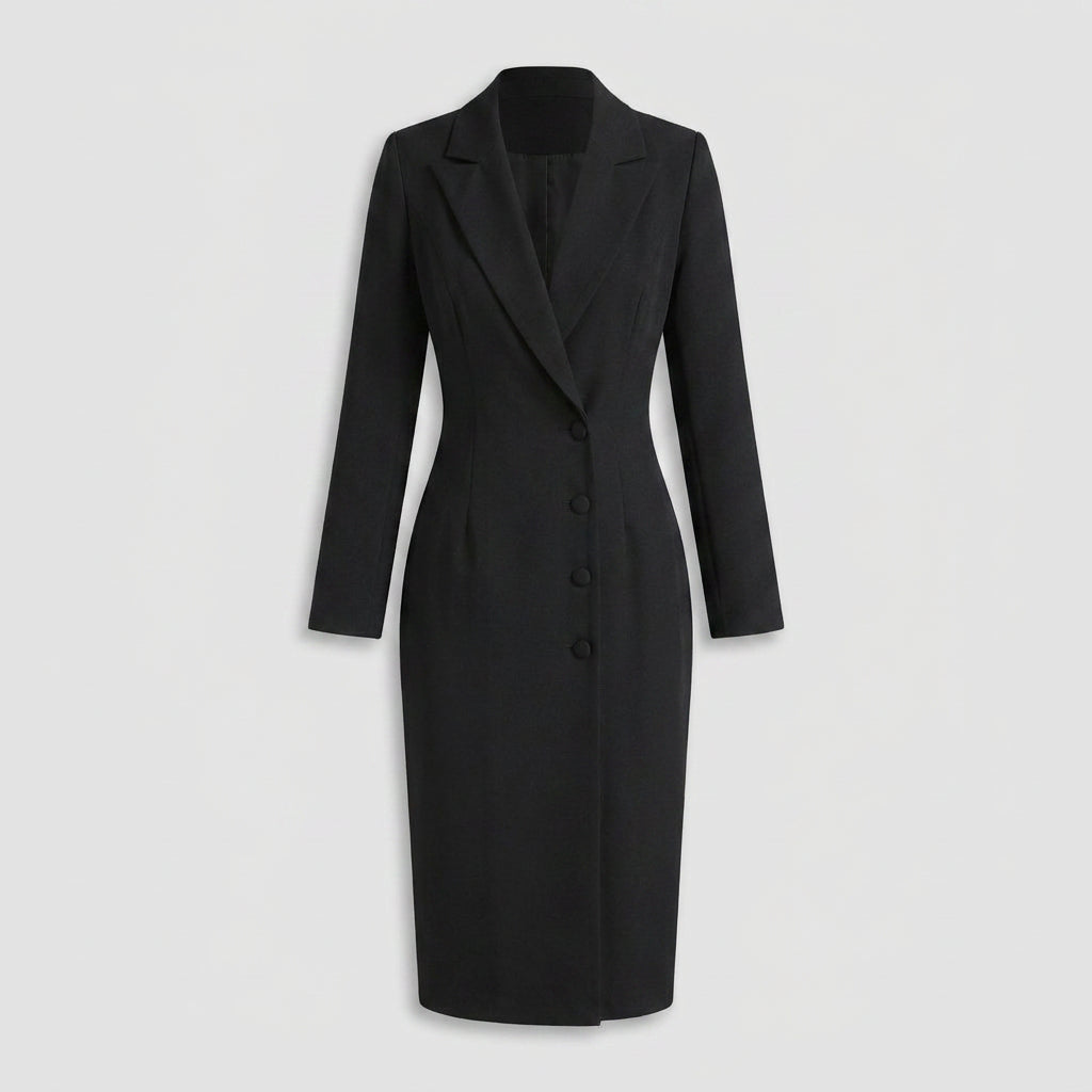 Robe-Manteau Cintrée à Col Tailleur pour Femme