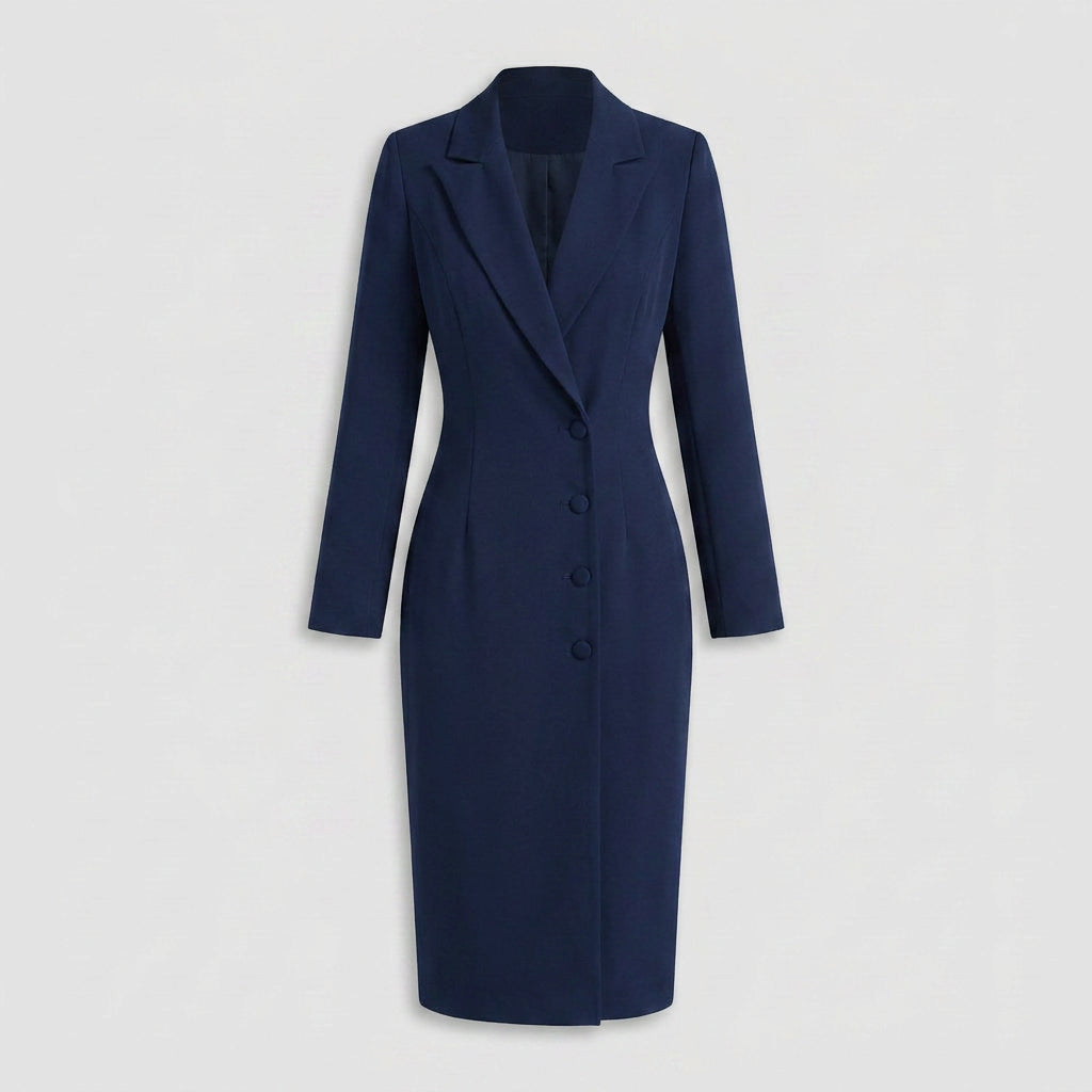 Robe-Manteau Cintrée à Col Tailleur pour Femme